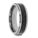 Load image into Gallery viewer, Mens Tungsten Blue Dinosaur Bone Inlaid Wedding Ring - Beveled Edged Comfort Fit - 4mm 8mm Wide - Style name: DEVONIAN
