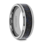 Load image into Gallery viewer, Mens Tungsten Blue Dinosaur Bone Inlaid Wedding Ring - Beveled Edged Comfort Fit - 4mm 8mm Wide - Style name: DEVONIAN