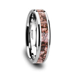 Load image into Gallery viewer, Mens Tungsten Carbide Pink Dinosaur Bone Inlaid Wedding Ring - Beveled Comfort Fit - 6mm 8mm Wide - Style name: ARCHEAN