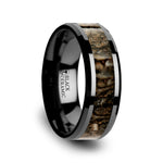 Load image into Gallery viewer, Mens Black Ceramic Dinosaur Bone Inlaid Wedding Ring - Beveled Comfort Fit - 6mm 8mm Wide - Style name: SILURIAN