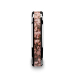 Load image into Gallery viewer, Mens Black Ceramic Pink Dinosaur Bone Inlaid Wedding Ring - Beveled Edged Comfort Fit - 4mm 8mm Wide - Style name: CAMBRIAN