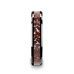 Load image into Gallery viewer, Mens Black Ceramic Red Dinosaur Bone Inlaid Wedding Ring - Beveled Comfort Fit - 4mm 8mm Wide - Style name: TRIASSIC