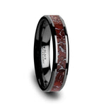 Load image into Gallery viewer, Mens Black Ceramic Red Dinosaur Bone Inlaid Wedding Ring - Beveled Comfort Fit - 4mm 8mm Wide - Style name: TRIASSIC