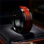 Load image into Gallery viewer, Mens Black Ceramic Purple Heart Wood Inlaid Wedding Ring - Beveled Comfort Fit - 8mm Wide - Style name: MORADO