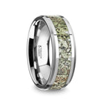 Load image into Gallery viewer, Mens Tungsten Green Dinosaur Bone Inlay Wedding Ring - Beveled Comfort Fit - 8mm Wide - Style name: TARGARYEN