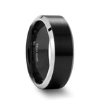 Load image into Gallery viewer, Mens Tungsten Carbide Brushed Finish Black Ceramic Center Wedding Ring - Beveled Comfort Fit - 6mm 8mm Wide - Style name: ARDEN