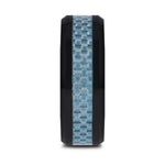 Load image into Gallery viewer, Mens Black Ceramic Blue Carbon Fiber Inlaid Wedding Ring - Beveled Comfort Fit - 8mm Wide - Style name: ATTICUS