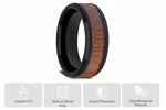 Load image into Gallery viewer, Mens Black Ceramic Black Walnut Wood Inlay Wedding Ring - Beveled Comfort Fit - 4mm 6mm 7mm 8mm 10mm 12mm Wide - Style name: YUKON