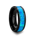 Load image into Gallery viewer, Mens Black Ceramic Blue Green Opal Inlay Wedding Ring - Polished Comfort Fit - 4mm 6mm 8mm 10mm Wide - Style name: QUANTUM