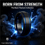 Load image into Gallery viewer, Mens Titanium Blue Grooves Domed Black Wedding Ring - Brushed Comfort Fit - 8mm Wide - Style name: SHERIFF
