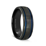 Load image into Gallery viewer, Mens Titanium Blue Grooves Domed Black Wedding Ring - Brushed Comfort Fit - 8mm Wide - Style name: SHERIFF