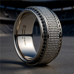 Load image into Gallery viewer, Mens Titanium Steel Chain Round Black Diamonds Wedding Ring - Polished Beveled Comfort Fit - 10mm Wide - Style name: GAUNTLET