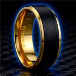 Load image into Gallery viewer, Mens Black Titanium Gold Plated Brushed Center Wedding Ring - Polished Beveled Comfort Fit - 8mm Wide - Style name: BEAUMONT