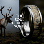 Load image into Gallery viewer, Mens Titanium Ombre Deer Antler Inlay Diamond Wedding Ring - Polished Beveled Comfort Fit - 8mm Wide - Style name: CARIBOU
