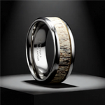 Load image into Gallery viewer, Mens Titanium Ombre Deer Antler Inlay Diamond Wedding Ring - Polished Beveled Comfort Fit - 8mm Wide - Style name: CARIBOU