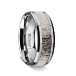 Load image into Gallery viewer, Mens Titanium Ombre Deer Antler Inlay Diamond Wedding Ring - Polished Beveled Comfort Fit - 8mm Wide - Style name: CARIBOU