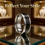 Load image into Gallery viewer, Mens Titanium Black Carbon Fiber Inlay Wedding Ring - Flat Beveled Comfort Fit - 8mm Wide - Style name: COLOSSEUM