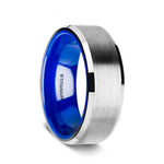 Load image into Gallery viewer, Mens Titanium Brushed Centered Vibrant Blue Inside Wedding Ring - Flat Beveled Edges Comfort Fit - 8mm Wide - Style name: ARCTIC