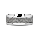Load image into Gallery viewer, Mens Titanium White Carbon Fiber Inlay Wedding Ring - Beveled Comfort Fit - 8mm Wide - Style name: TANTALUS