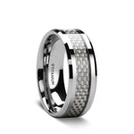 Load image into Gallery viewer, Mens Titanium White Carbon Fiber Inlay Wedding Ring - Beveled Comfort Fit - 8mm Wide - Style name: TANTALUS