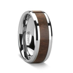 Load image into Gallery viewer, Mens Titanium Black Walnut Wood Inlay Wedding Ring - Beveled Comfort Fit - 8mm Wide - Style name: SCOTIA