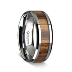 Load image into Gallery viewer, Mens Titanium Real Zebra Wood Inlay Wedding Ring - Beveled Comfort Fit - 8mm Wide - Style name: ZINGANA