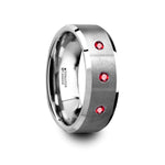 Load image into Gallery viewer, Mens Tungsten Rubies Setting Flat Brushed Wedding Ring - Polished Beveled Edges Comfort Fit - 8mm Wide - Style name: NEREUS