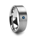 Load image into Gallery viewer, Mens Flat Tungsten Blue Diamond Wedding Ring - Brushed Finish Comfort Fit - 6mm 8mm Wide - Style name: MAVI