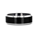 Load image into Gallery viewer, Mens Titanium Brushed Black Center Wedding Ring - Polished Beveled Edges Comfort Fit - 6mm 8mm Wide - Style name: ATNOS - Ring Size 4
