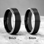 Load image into Gallery viewer, Mens Titanium Brushed Black Center Wedding Ring - Polished Beveled Edges Comfort Fit - 6mm 8mm Wide - Style name: ATNOS - Ring Size 4