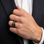 Load image into Gallery viewer, Mens Black Titanium Black Walnut Wood Inlaid Wedding Ring - Polished Beveled Edges Comfort Fit - 6mm 8mm Wide - Style name: KONY
