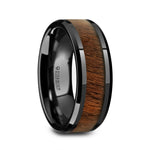 Load image into Gallery viewer, Mens Black Titanium Black Walnut Wood Inlaid Wedding Ring - Polished Beveled Edges Comfort Fit - 6mm 8mm Wide - Style name: KONY