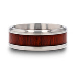 Load image into Gallery viewer, Mens Titanium Padauk Wood Inlaid Wedding Ring - Polished Beveled Edges Comfort Fit - 6mm 8mm Wide - Style name: NORRO