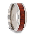 Load image into Gallery viewer, Mens Titanium Padauk Wood Inlaid Wedding Ring - Polished Beveled Edges Comfort Fit - 6mm 8mm Wide - Style name: NORRO