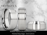 Load image into Gallery viewer, Mens Titanium Brushed Raised Center Wedding Ring - Polished Step Edges Comfort Fit - 6mm 8mm Wide - Style name: RHINOX