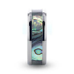 Load image into Gallery viewer, Mens Titanium Mother Of Pearl Inlaid Wedding Ring - Polished Beveled Comfort Fit - 6mm 8mm Wide - Style name: KAUI