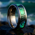 Load image into Gallery viewer, Mens Titanium Mother Of Pearl Inlaid Wedding Ring - Polished Beveled Comfort Fit - 6mm 8mm Wide - Style name: KAUI