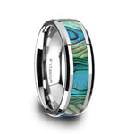 Load image into Gallery viewer, Mens Titanium Mother Of Pearl Inlaid Wedding Ring - Polished Beveled Comfort Fit - 6mm 8mm Wide - Style name: KAUI