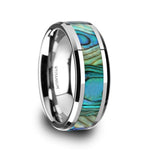 Load image into Gallery viewer, Mens Titanium Mother Of Pearl Inlaid Wedding Ring - Polished Beveled Comfort Fit - 6mm 8mm Wide - Style name: KAUI