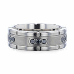 Load image into Gallery viewer, Mens Titanium Double Grooved Polished Edges Black Diamond Settings Wedding Ring - Brushed Comfort Fit - 8mm Wide - Style name: COURAGEOUS