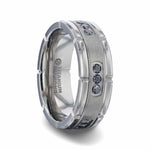 Load image into Gallery viewer, Mens Titanium Double Grooved Polished Edges Black Diamond Settings Wedding Ring - Brushed Comfort Fit - 8mm Wide - Style name: COURAGEOUS