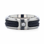 Load image into Gallery viewer, Mens Titanium Diamond Centered Black Rope Cables Inlaid Brushed Finish Wedding Ring - Beveled Polished Comfort Fit - 8mm Wide - Style name: SECTOR