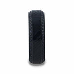 Load image into Gallery viewer, Mens Polished Black Titanium Black Damascus Steel Inlaid Black Sapphire Beveled Edges Wedding Ring - 8mm Wide - Style name: TROPHY