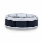Load image into Gallery viewer, Mens Tungsten Polished Beveled Black Ceramic Inlaid Wedding Ring - 8mm Wide - Style name: HAWK