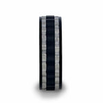 Load image into Gallery viewer, Mens Titanium Two Toned Wavy Centered Brushed Black Flat Polished Wedding Ring - 8mm Wide - Style name: GEAR