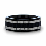 Load image into Gallery viewer, Mens Titanium Two Toned Wavy Centered Brushed Black Flat Polished Wedding Ring - 8mm Wide - Style name: GEAR