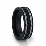 Load image into Gallery viewer, Mens Titanium Two Toned Wavy Centered Brushed Black Flat Polished Wedding Ring - 8mm Wide - Style name: GEAR
