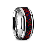 Load image into Gallery viewer, Mens Tungsten Carbide Black Opal Inlay Wedding Ring - Beveled Edges Comfort Fit - 8mm Wide - Style name: HALLEY
