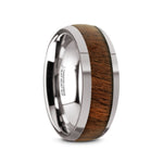 Load image into Gallery viewer, Mens Tungsten Exotic Black Walnut Wood Inlay Domed Wedding Ring - Polished Finish Comfort Fit - 8mm Wide - Style name: JUGLAN
