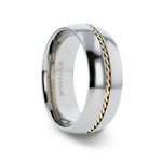Load image into Gallery viewer, Mens Titanium 14k Yellow Gold Braided Inlay Wedding Ring - Polished Domed Comfort Fit - 8mm Wide - Style name: CHRISTIAN